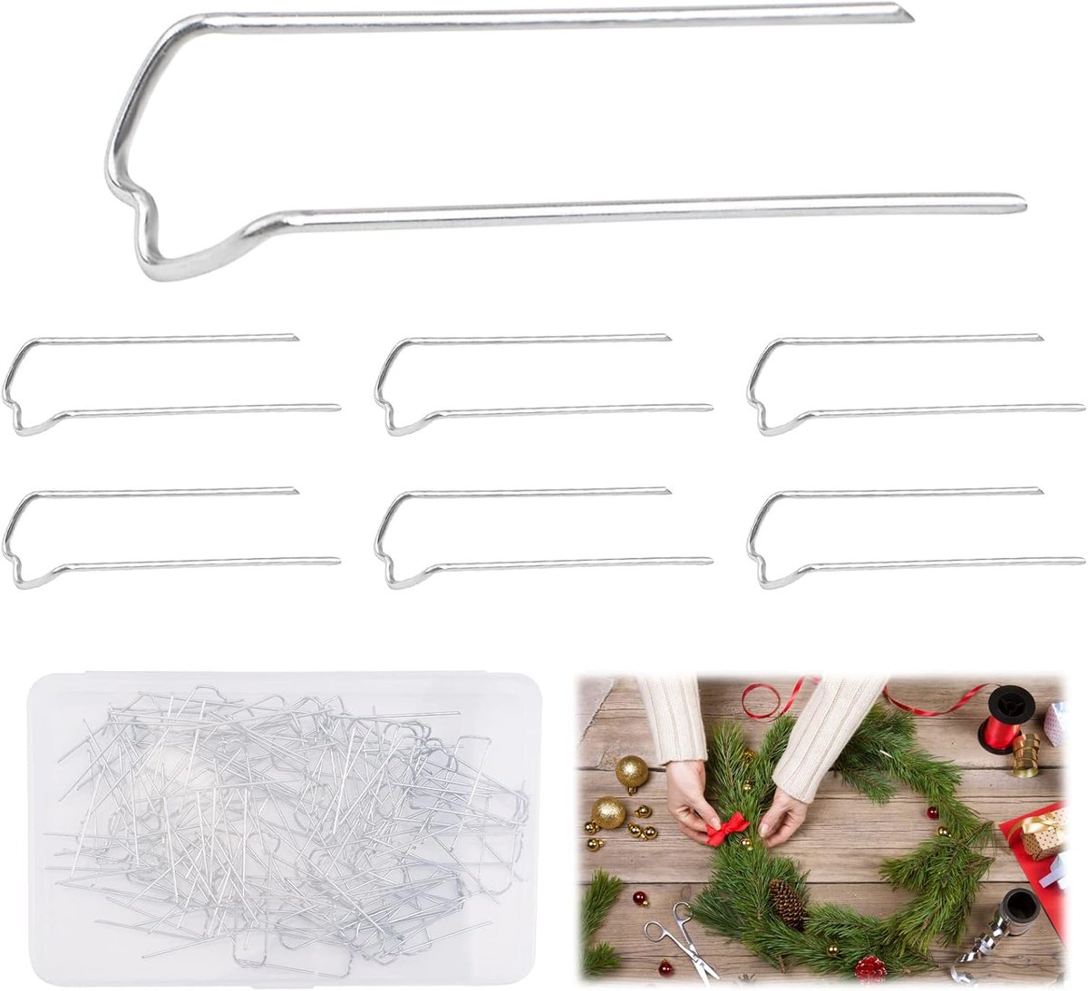 SnelShoppen - 100 Stuks Bloempinnen, Dubbele Blokkerende U-Pinnen Tuin Haringen voor Kerstkransen DIY Stof Naaien Sieraden Presentatie (45 x 14mm/1.8