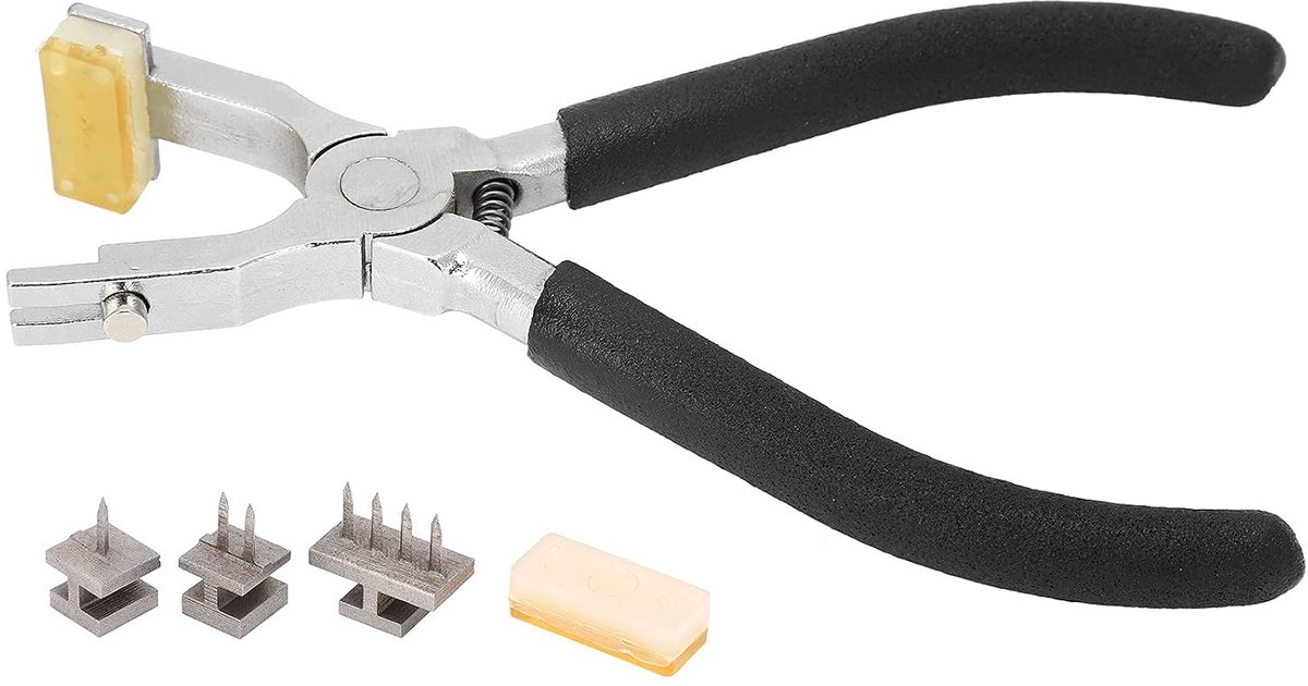 SnelShoppen - Zwarte Handgreep Diamant Snijtang - DIY Leer Gereedschap - Verbeterde Tand Stitching Perforator - RVS Platte Mond Prong Chisel Hand - Vo