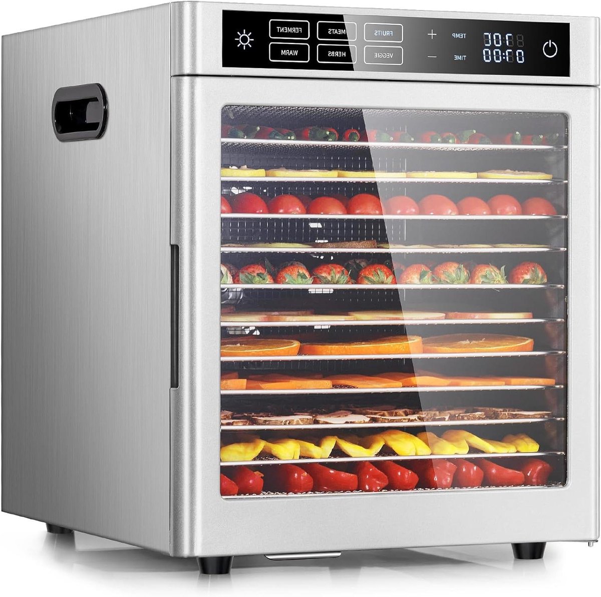 Voedseldroger - Drogermachine - Gezonde Snacks Maken - 12 Lagen Roestvrij Staal - 800 Watt - Zilver