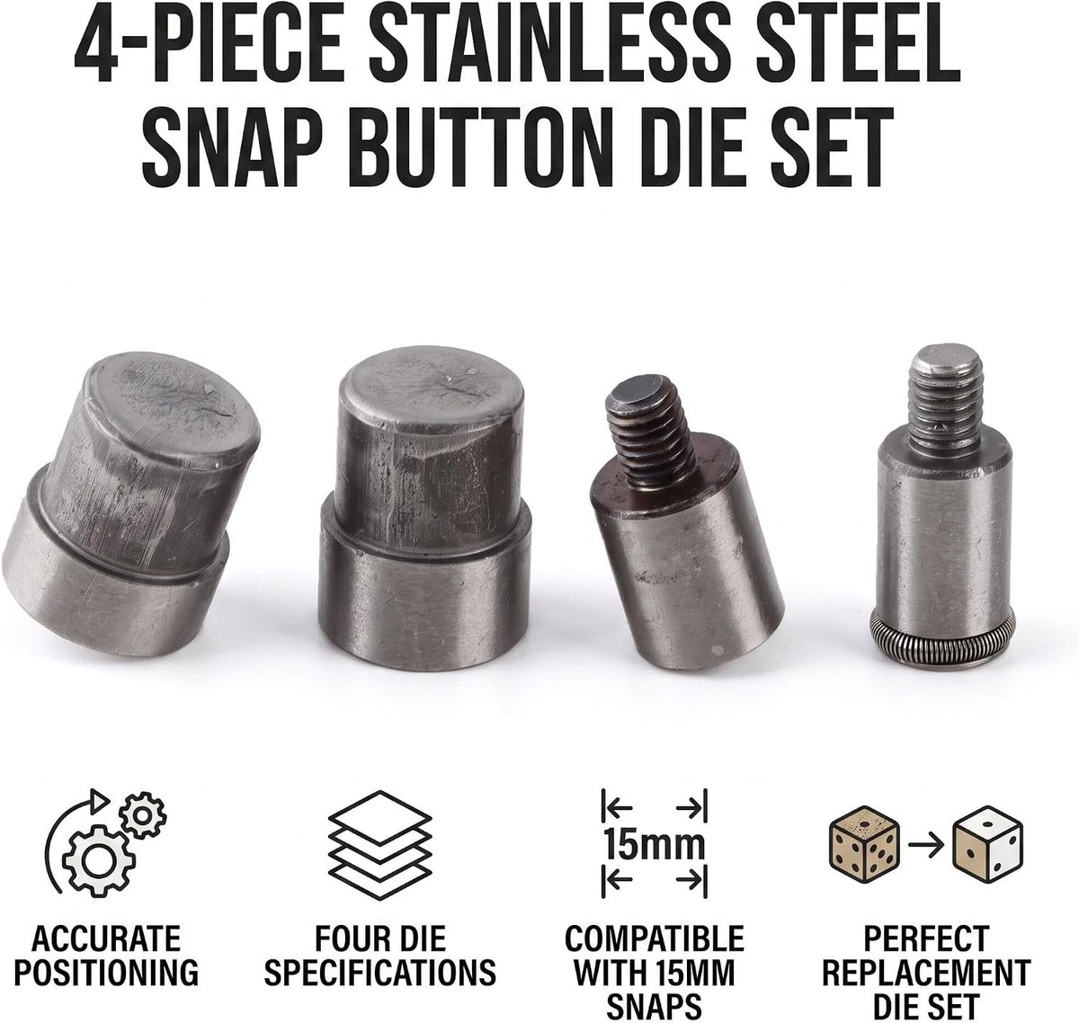 SnelShoppen - 4 Stuks Drukknop Doodijzer RVS Drukknop Persmachine Vervangsets voor 651/633/831 Knoppen
