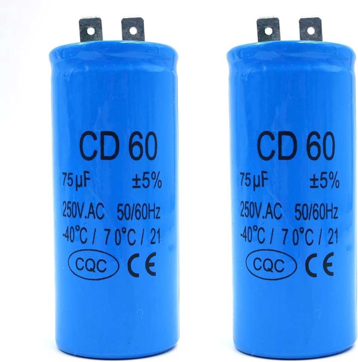 SnelShoppen - CD60 Motor Startcapacitor 75uF - Ronde Capacitor voor Elektrische Motor en Wasmachine - 50x100mm - Hoogwaardige Kunststof - Eenvoudige I