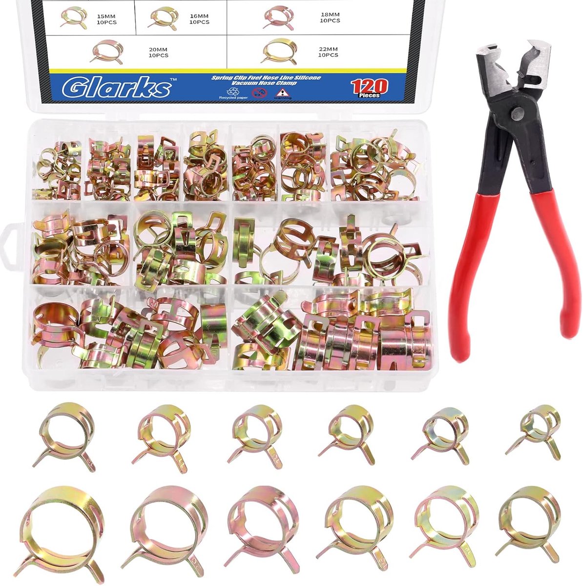 SnelShoppen - 121-delige Set Slangklemmen 7-20mm met Clic-R Slangklem Tang - Hoogwaardige Siliconen Brandstof en Vacuüm Slang Klemmen voor Lage Druk -