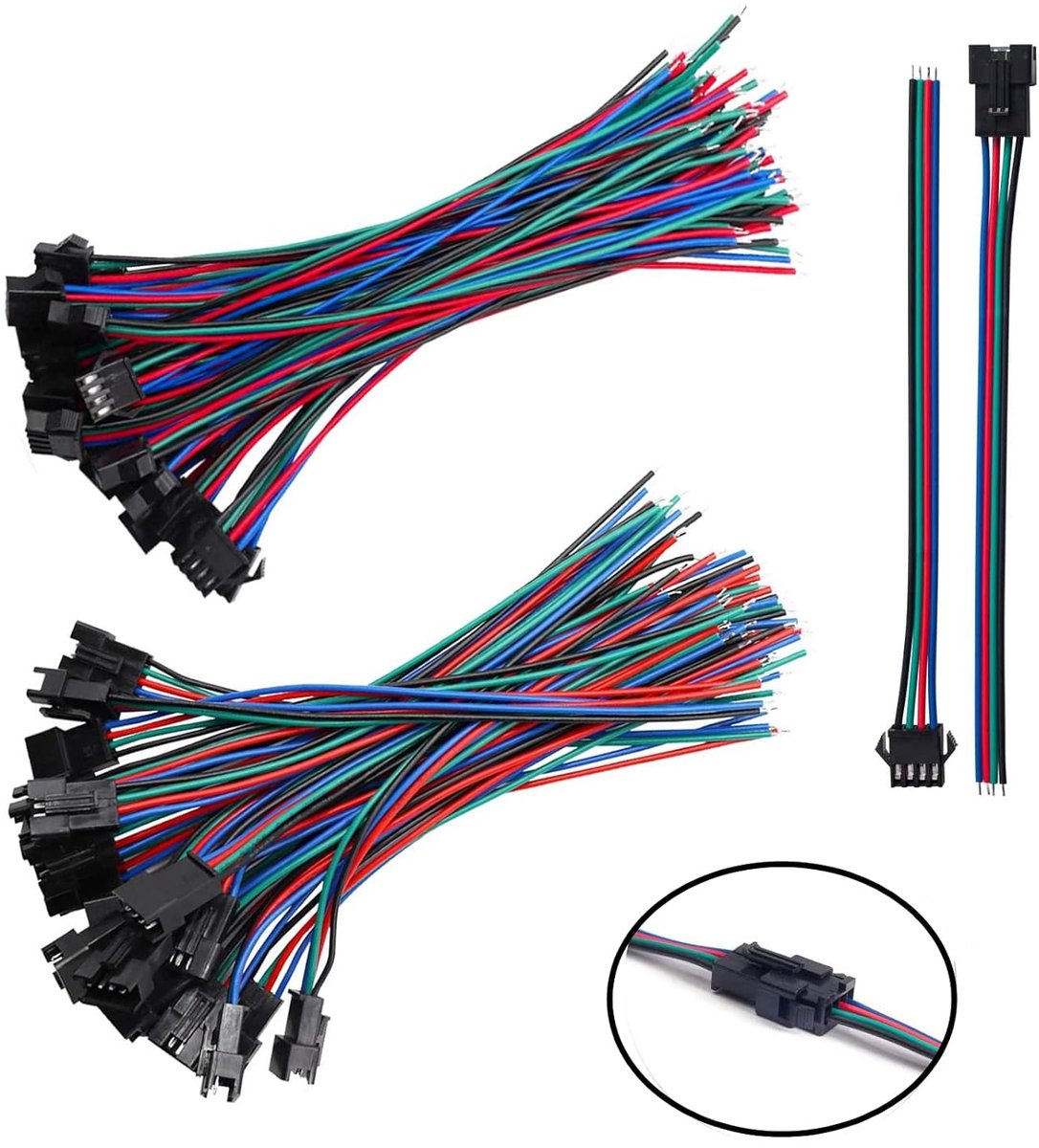 SnelShoppen - 20 Paar JST SM 4 Pin Stekkers Male en Female, 150mm Elektrische Kabel voor LED Verlichting, Geschikt voor Feest, Camping en Tuin