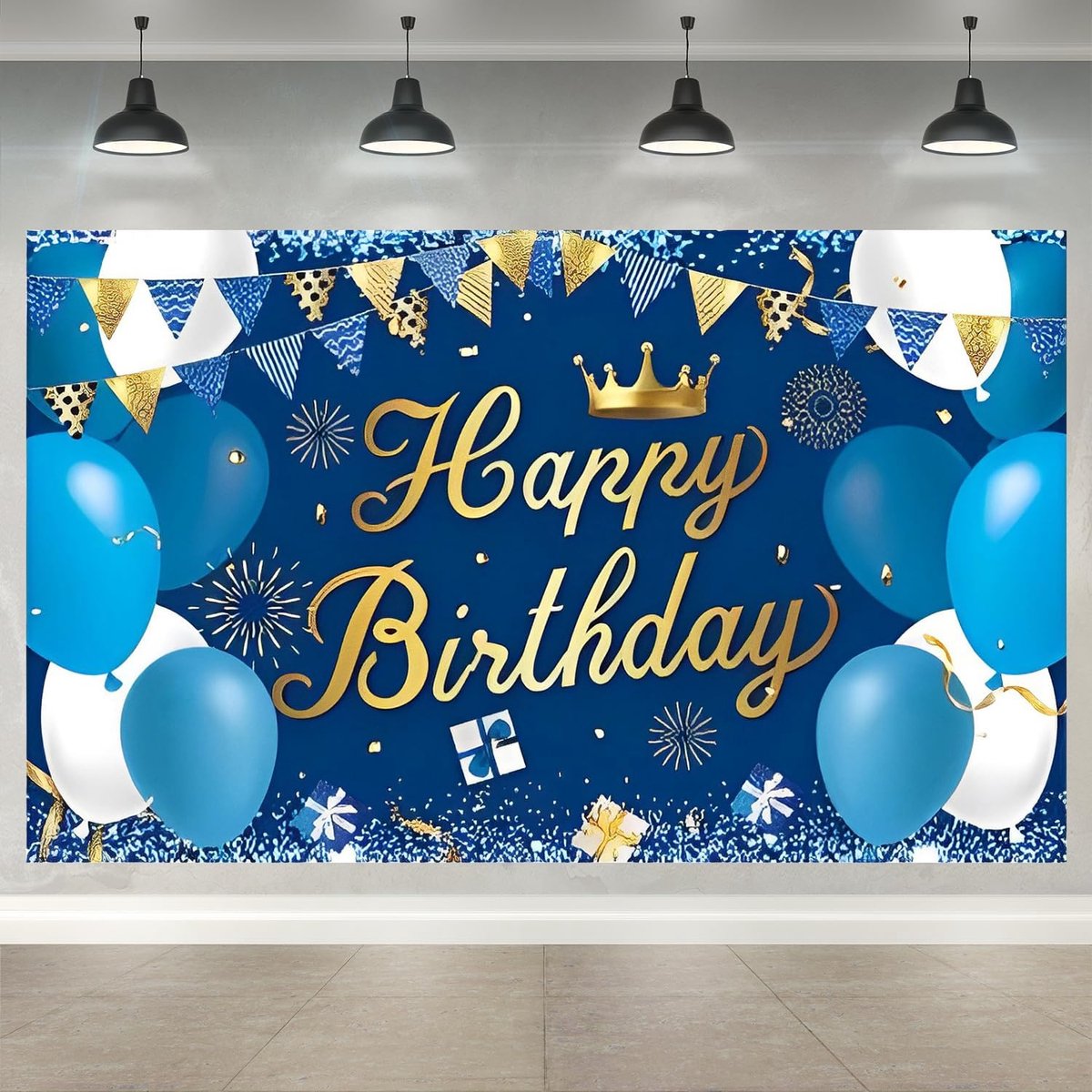 happy birthday decorations background man, navy blue and gold birthday background sign, happy birthday banner - ShopVlot