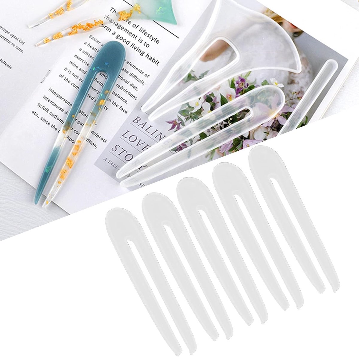 SnelShoppen - 5 Stuks Haarspeld Mallen, Kam Silicoon Mallen, Haar Stokken Epoxy Hars Silicoon Mallen Set voor Haarspeld Clip DIY Benodigdheden