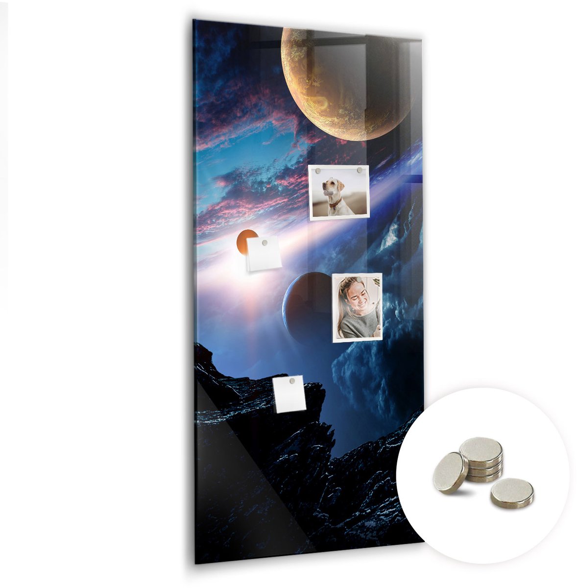 Coloray Glazen Magneetbord - Magnetisch Bord Waterval met rotsen - 60x120 cm - Veelkleurig Magneetbord - Magnetic Board - Woonkamer Decoratie