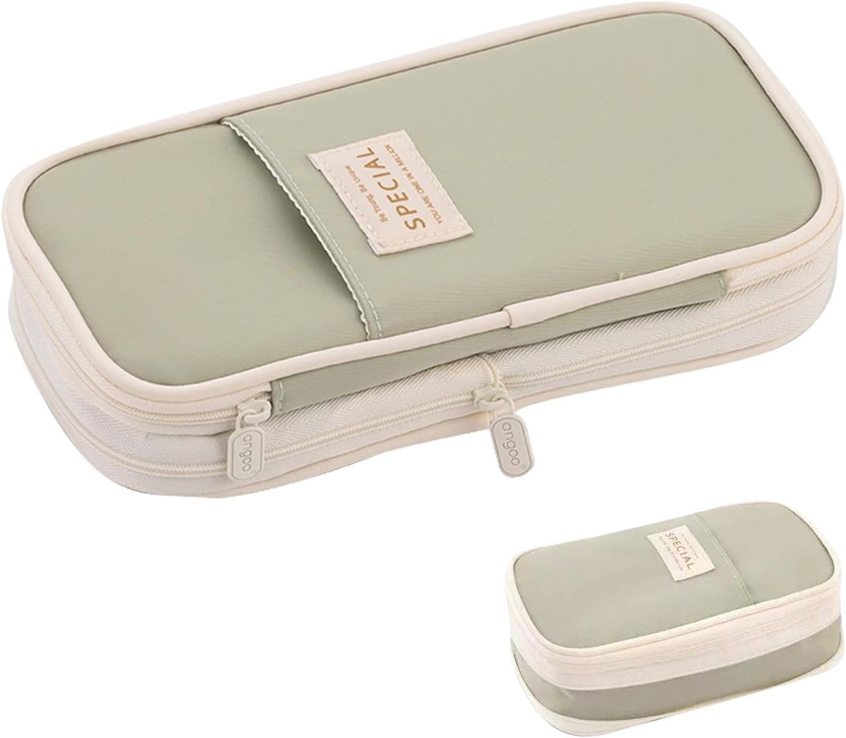SnelShoppen - Grote Capaciteit Pennen Etui, Ruimtebesparende Stationery Etui, Cosmetica Organizer Tas, Meisjes Pouch, Preppy, Groen, 7cm Hoog, Voor Sc