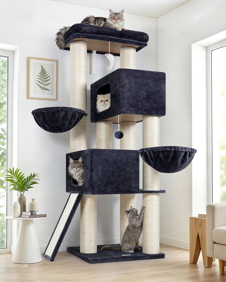 Kattenboom - Krabpaal - Spelen en rusten - Extra dikke stammen - 170 cm hoog - Donkergrijs