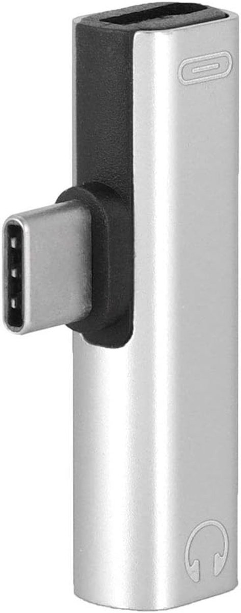 SnelShoppen - Zunate USB Oplaad Converter, 2 in 1 TYPE-C naar 3.5mm Jack Hoofdtelefoon Adapter, Multifunctionele Transverter, Aluminium Materiaal (Zil