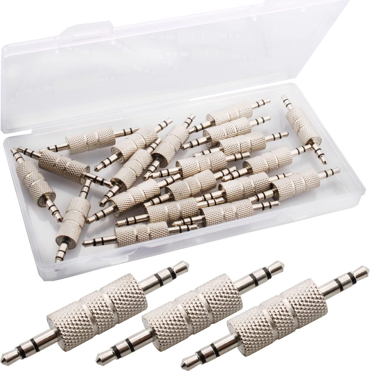 RUNCCI-YUN 20pcs jack plug 3.5mm stereo, 3.5mm plug to plug audio adapter, silver, 3.5mm stereo jack to 3.5mm stereo - ShopVlot