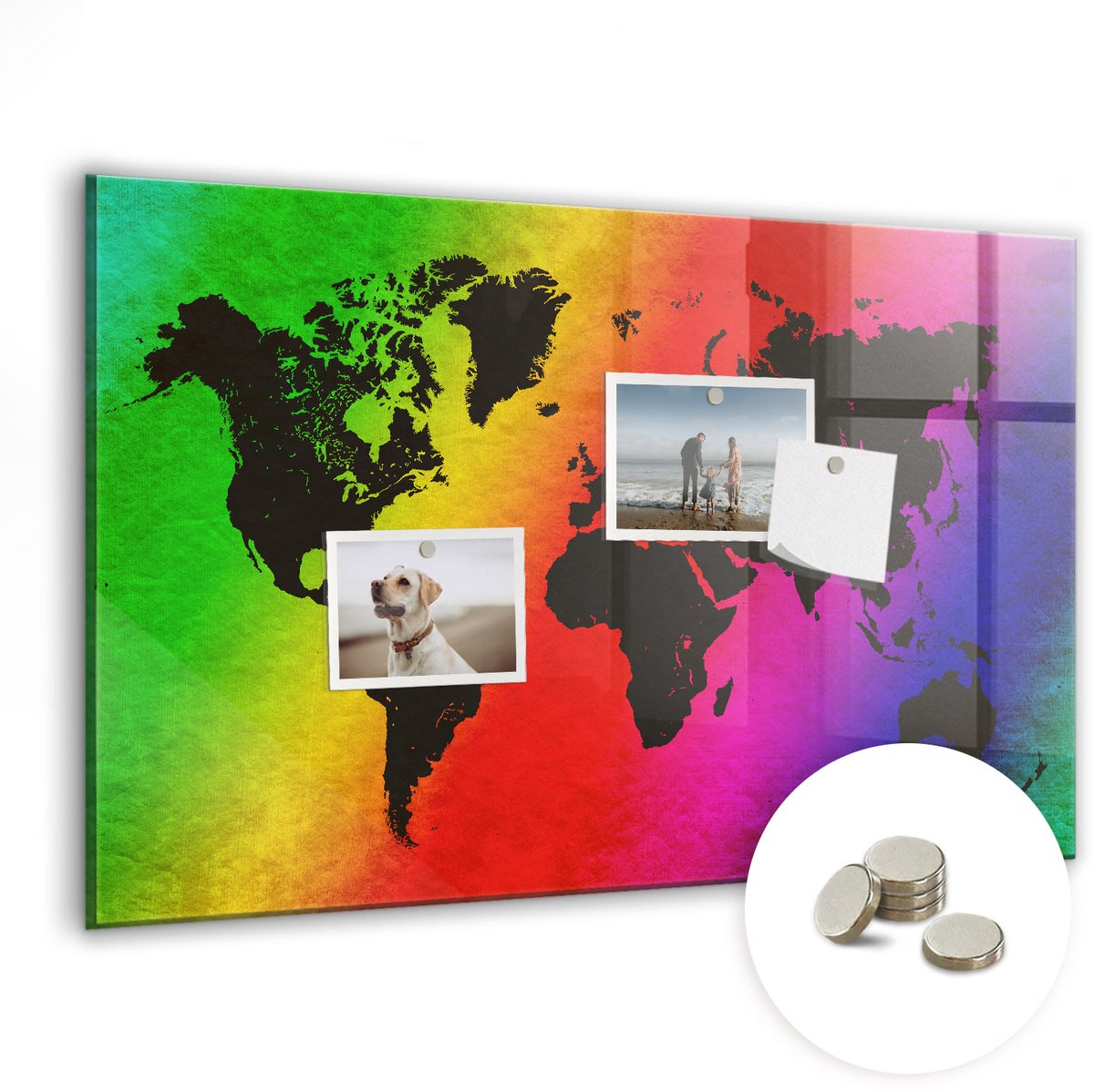 Coloray Glazen Magneetbord - Magnetisch Bord Wereldkaart - 60x40 cm - Veelkleurig Magneetbord - Magnetic Board - Magneetbord Design
