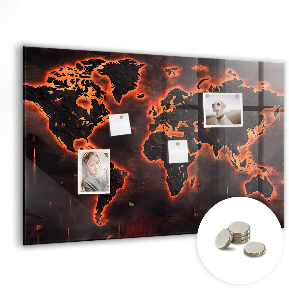 Coloray Glazen Magneetbord - Magnetisch Bord Natuur, jungle, natuur - 90x60 cm - Oranje Magneetbord - Magnetic Board - Woonkamer Decoratie