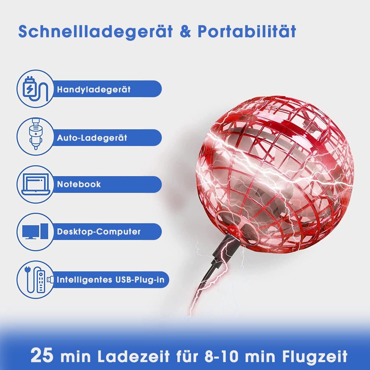 Hover Vliegende bal, Magic Flying Spinner Hover Ball RGB mini-drone voor kinderen, vliegend speelgoed, zwevende flying Orb, cadeaus voor jongens en meisjes, binnen en buiten (rood)