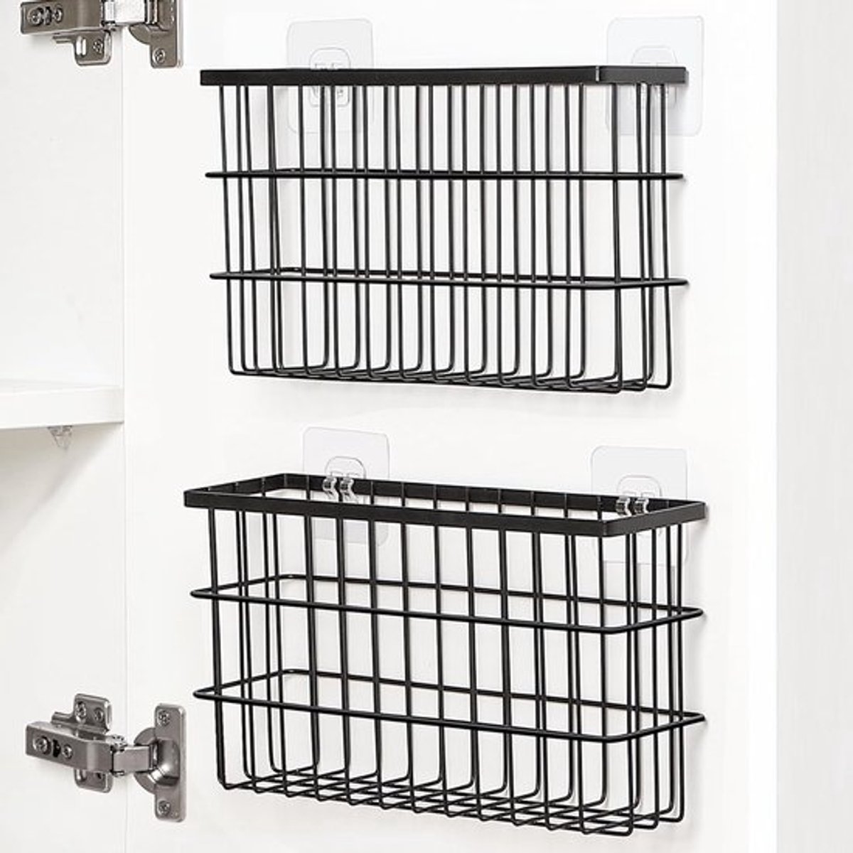 Keukenopbergdozen voor Kastdeuren, 2-delige Organizer voor Muur en Deur, Zelfklevende Metalen Opbergmand voor Keuken en Badkamer, Ideaal voor Kleine Voorwerpen en Koelkastaccessoires