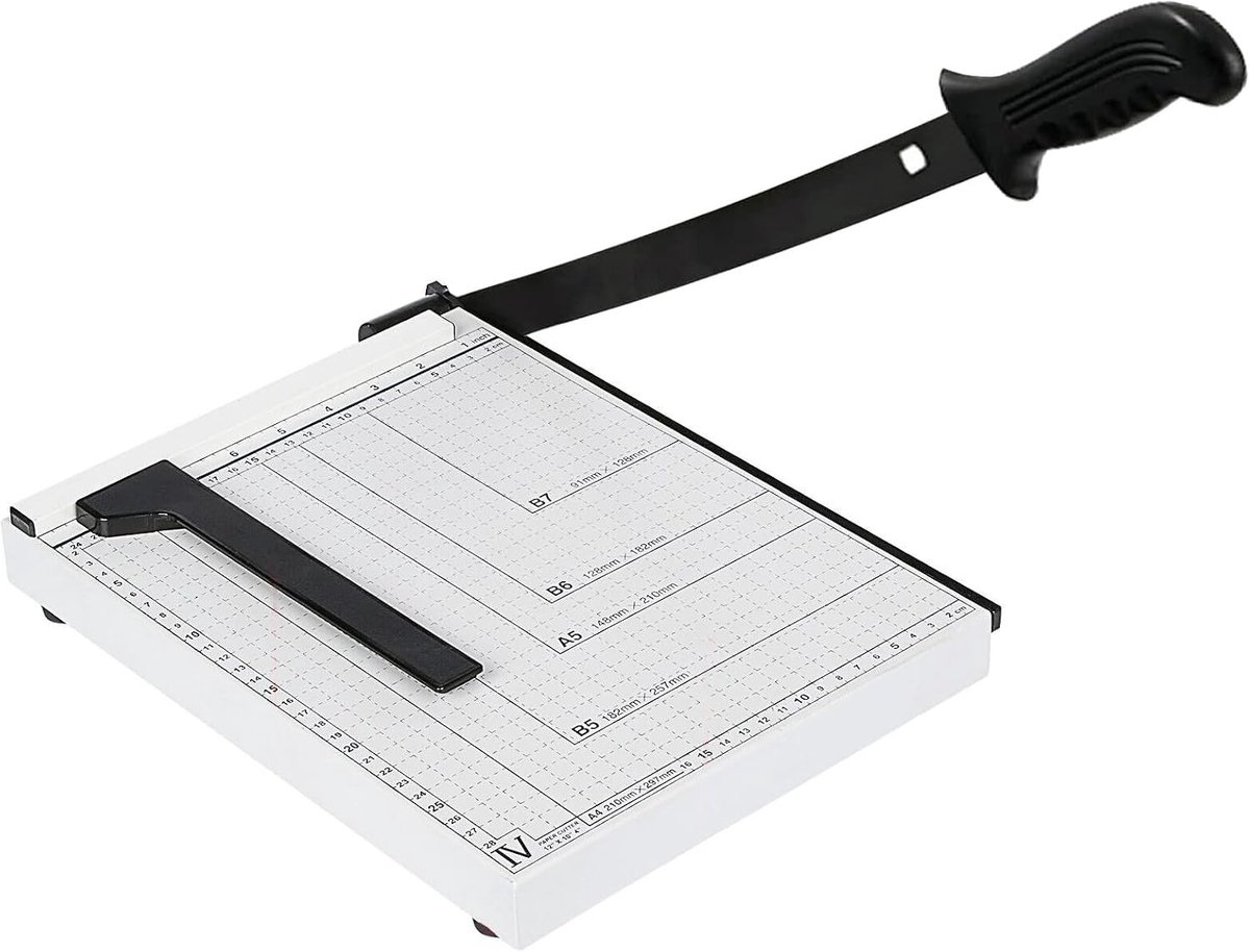 Papierversnijder - Wit - Metalen Basis - Hefboomsnijder met Magnetische Papiergeleider - Voor Kantoor en Thuisgebruik