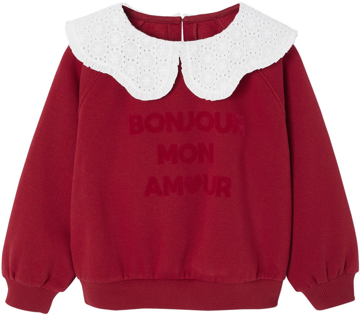 Vertbaudet Sweater - meisjes - kraag van Engels - borduurwerk - fluwelen boodschap
