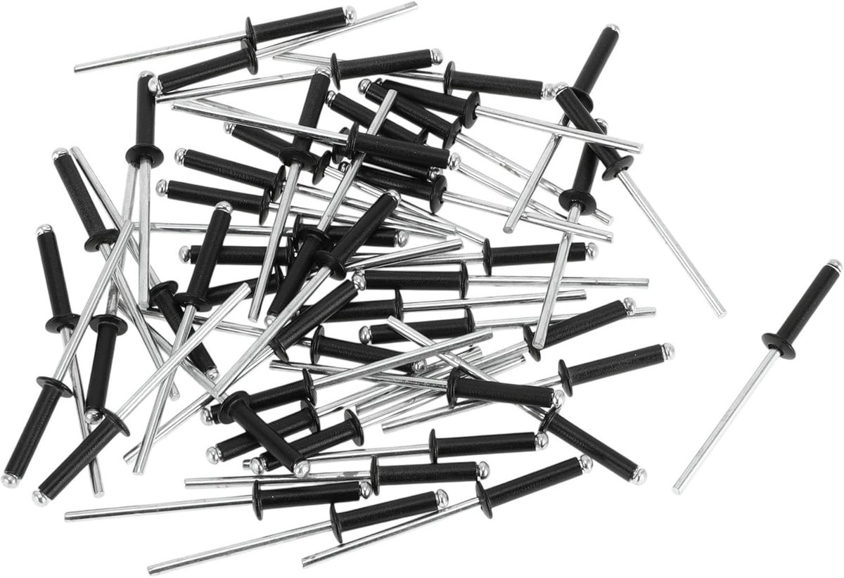 50 Stuks Dome Head Grote Flens Blinde Popnagels van Aluminium met Zwarte en Zilveren Afwerking, 3mm Grip Diameter en 14mm Grip Lengte