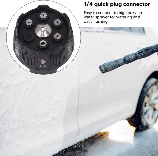 SnelShoppen - Hogedrukreiniger Spraykop, 6-in-1 Multifunctionele Verstelbare Spuitmond met 1/4 Plug Aansluiting, Zwart - Ideaal voor Tuin, Autos en Sc van Snelshoppen — afbeelding 3