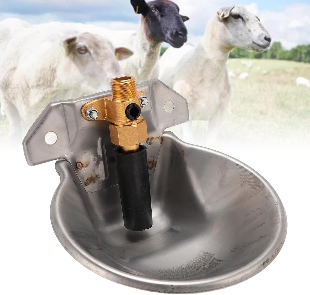 SnelShoppen - Automatische Schapen-Geiten Waterbak met Koperen Ventiel, Roestvrijstalen Drinkbak voor Geiten en Kalfjes met Aanraakschakelaar