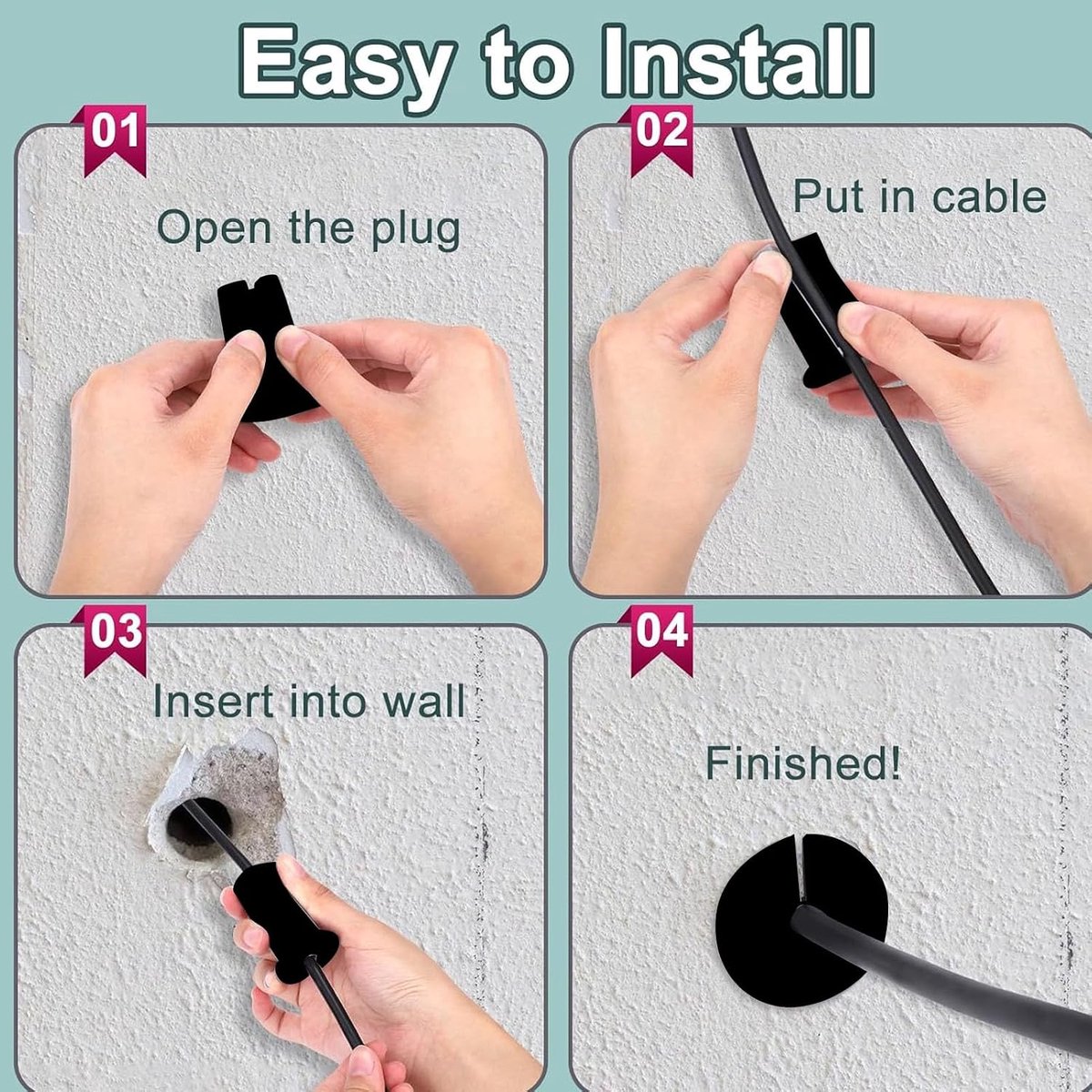 SnelShoppen - 4 Stuks Rubber Kabel Wanddoorvoer Grommet 1 Inch Ethernet Kabelaansluitset voor Thuis en Buiten, Stevige en Duurzame Materialen