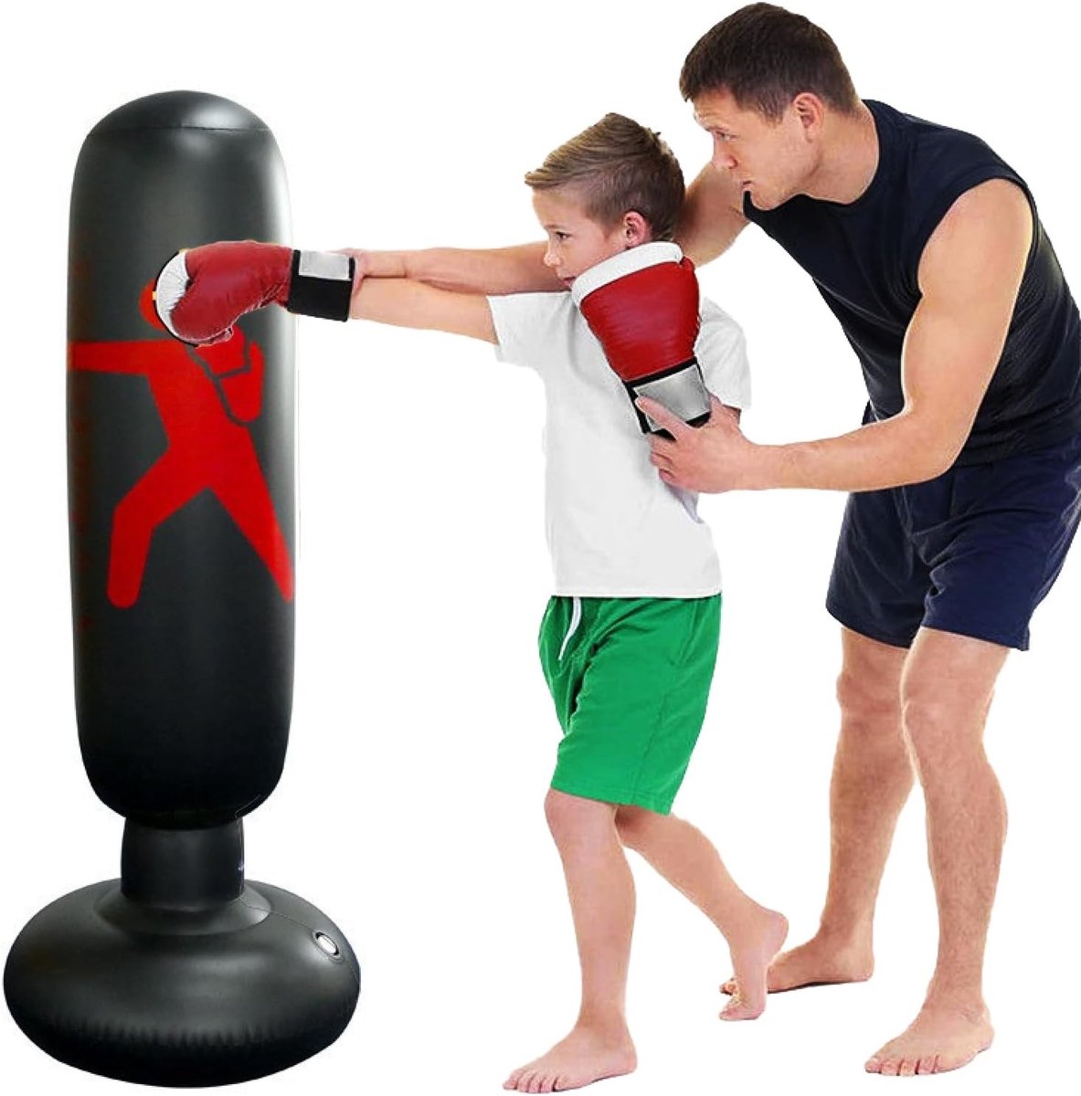 Punching Bag 160cm voor Kinderen en Volwassenen - Ideaal voor Boksen, Kickboksen en Training, Zwart Inflatable Sandbag