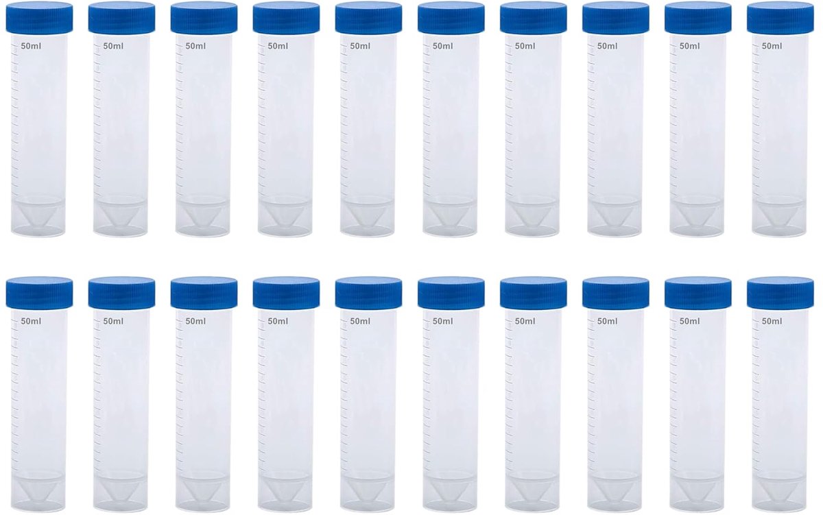 Plastic testbuizen set van 20 - met schroefdoppen - voor laboratoriumexperimenten - duurzame kwaliteit - ShopVlot