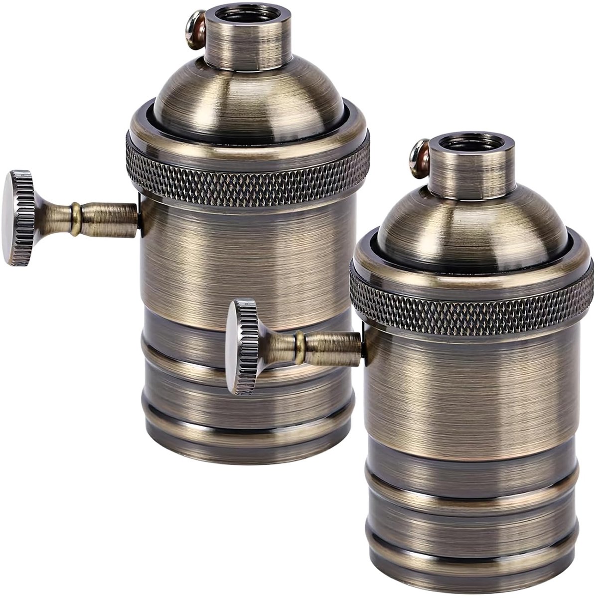 SnelShoppen - 2 Stuks Vintage Aluminium Lampenhouder 220V E27 Bronzen Lampenhouder met Draaischakelaar, Pendant Lamp Adapter voor Plafondverlichting L