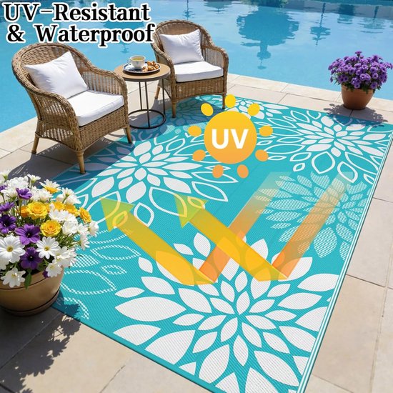 Outdoor Kleed - Tuinkleed Waterdicht - Buiten Leven - Omkeerbaar Design - 150 x 240 cm - Blauw Groen van OutDoor — afbeelding 5