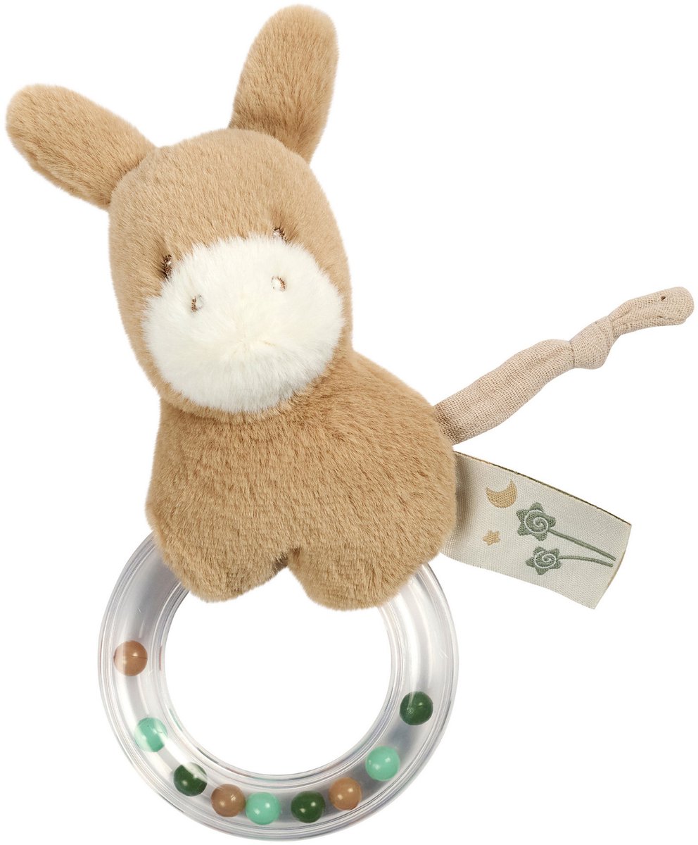 Nattou LouLou Rammelaar Baby Ezel - Bijtring Baby - Baby speelgoed - 15 cm - Licht Karamel