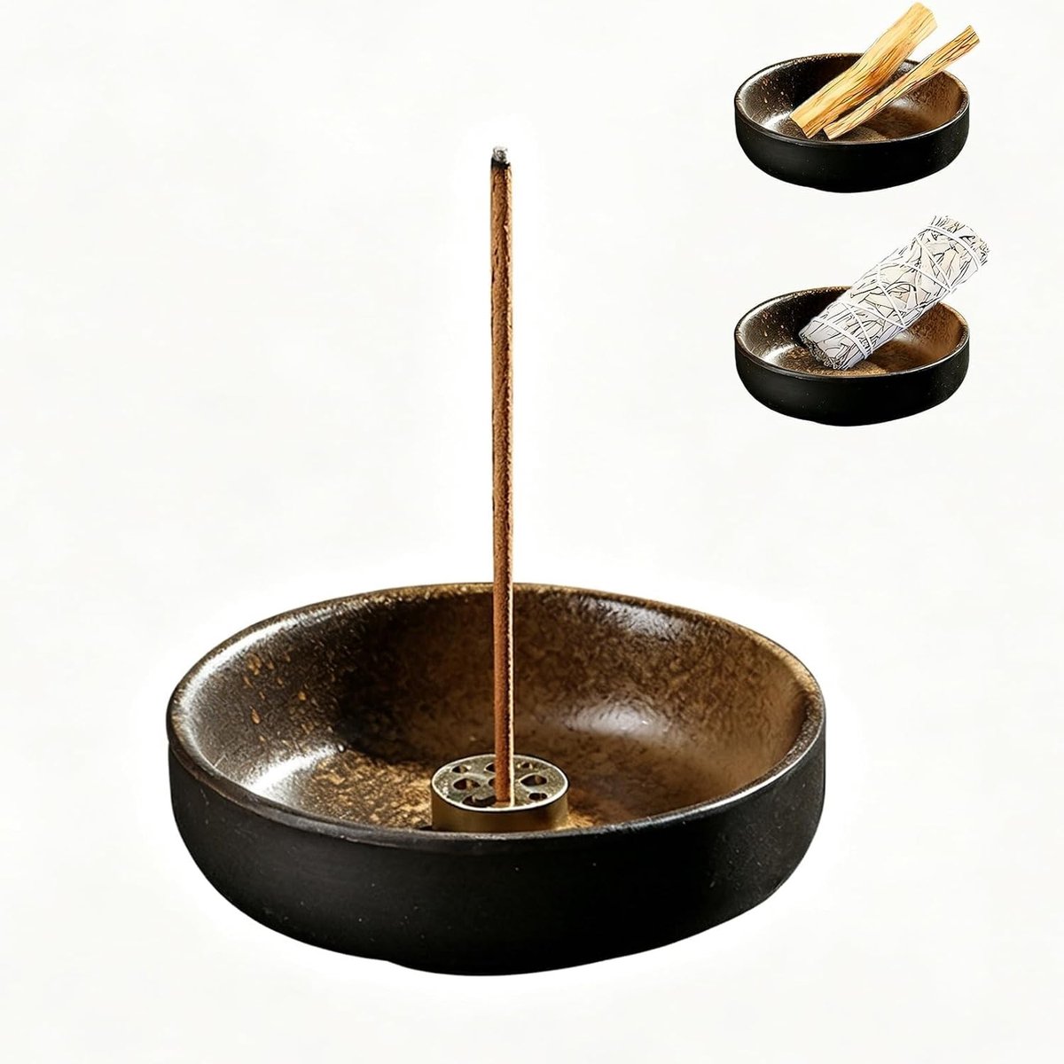 Wierookhouder van keramiek voor aromatherapie, meditatie en yoga, decoratieve schaal voor wierookstokjes en kegels (9 x 9 x 2,7 cm)