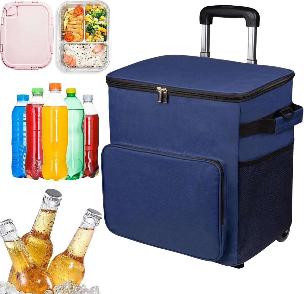 Koeler met wielen - Trolley koelbox - Outdoor avonturen - Lekvrije isolatie - 35 liter - Marineblauw