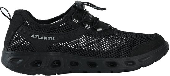 Zwarte mesh Atlantis waterschoen met snelsluiting, zijaanzicht.