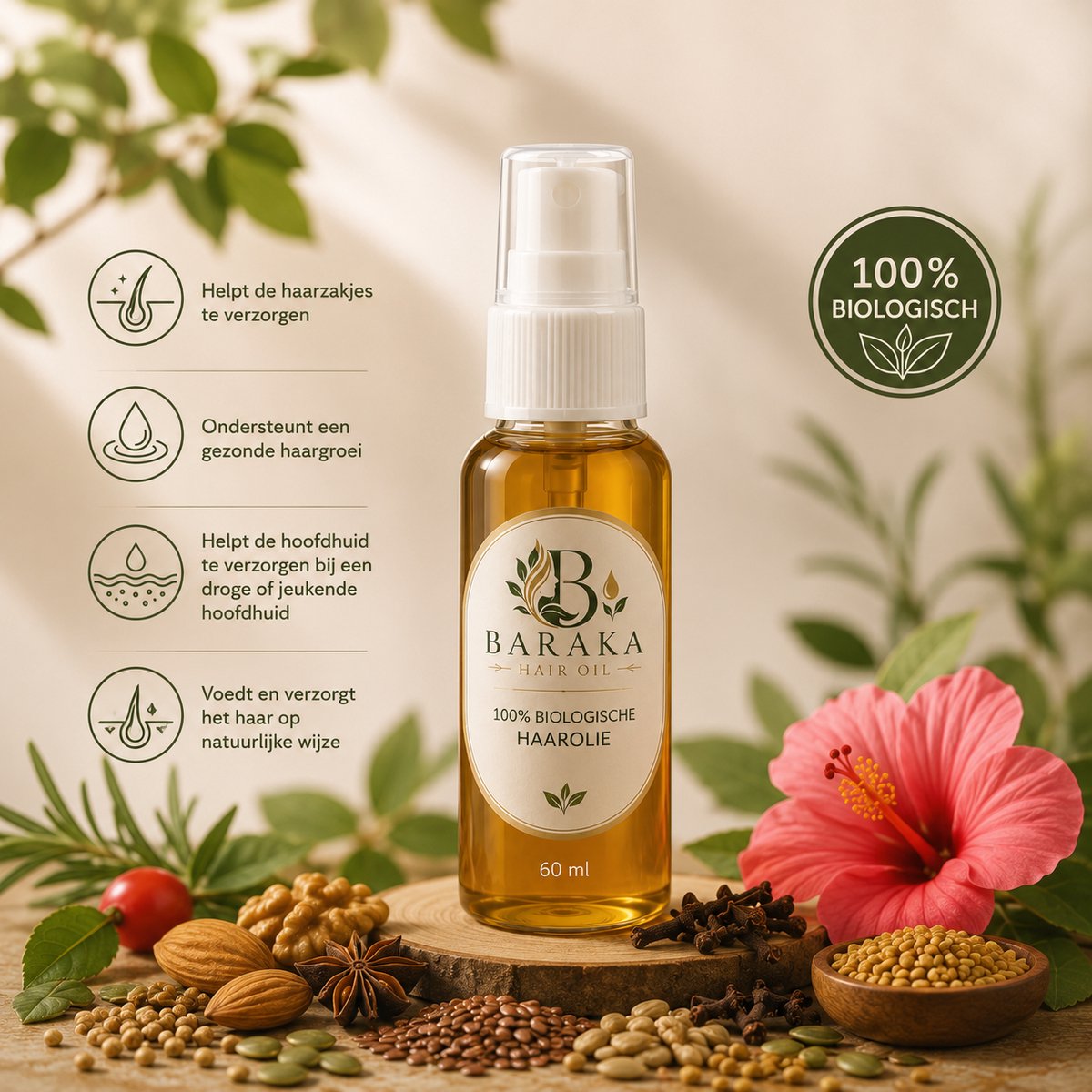 Biological Permium Hair Oil - Haarolie - 100% Biologisch - Met 12 geperste kruiden, zaden & plantaardige oliën - Hoofdhuidverzorging - Ondersteunt haargroei - Verzorgt droge & jeukende hoofdhuid