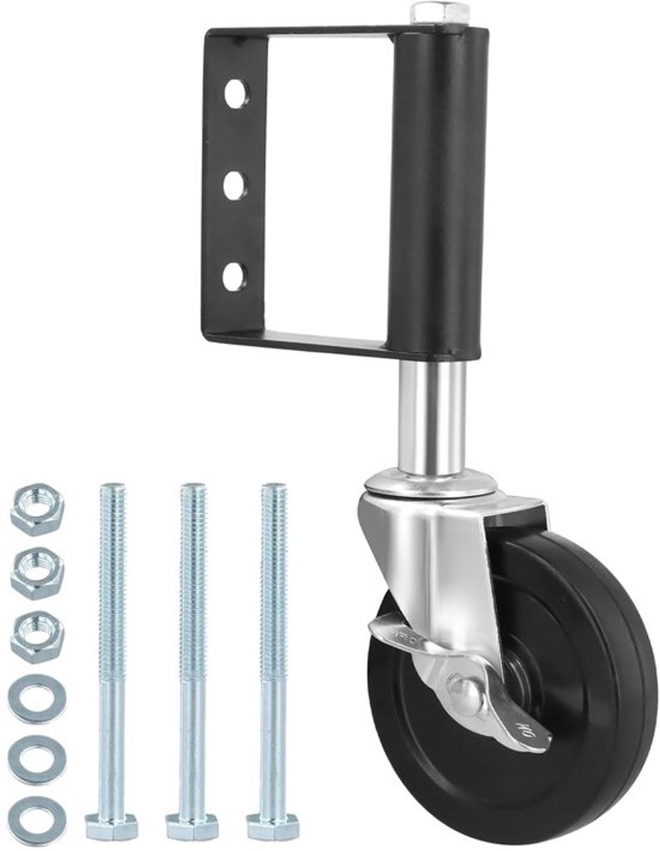 Wielen voor poorten met vering, rubberen wielen met rem, draaibare veerwielen, 10.2 cm, belastbaarheid 100 kg, ideaal voor houten poorten en tuinhekken.