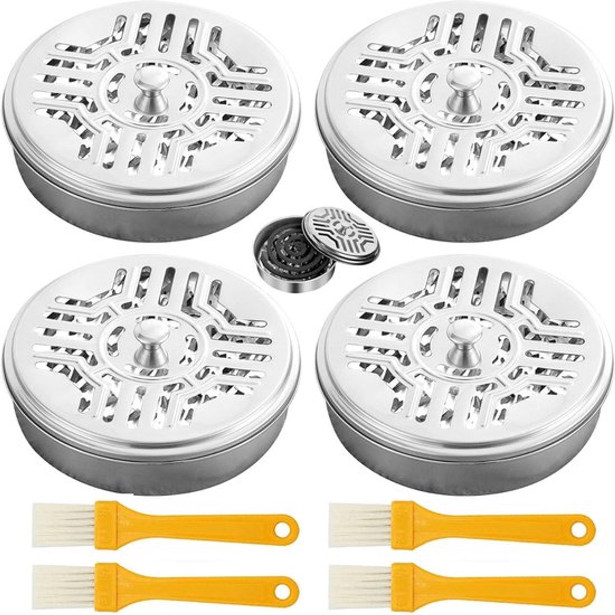 4 Stuks Muggenschrik Spiral Houders, Incense Stick Houder, Ronde Doos met Deksel en Handgreep, Metaal Spiral Houder voor Effectieve Muggenschrik en Aromatherapie
