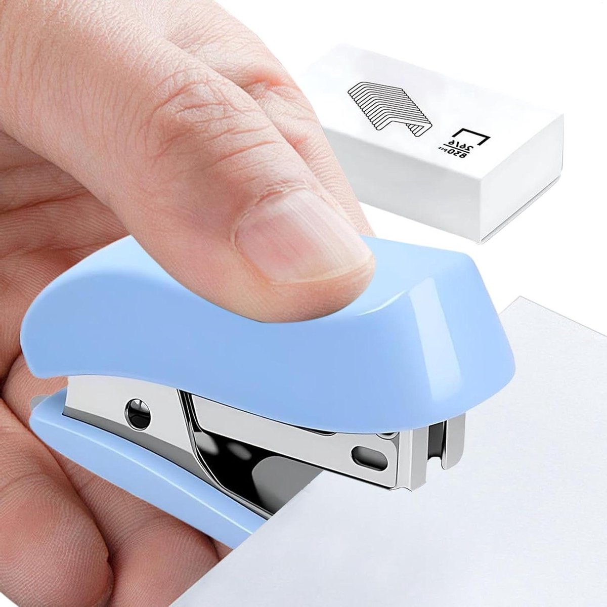 Mini Stapler - Compact Binder - Papier Binden - Geïntegreerde Verwijderaar - 12 Vel Capaciteit - Blauw