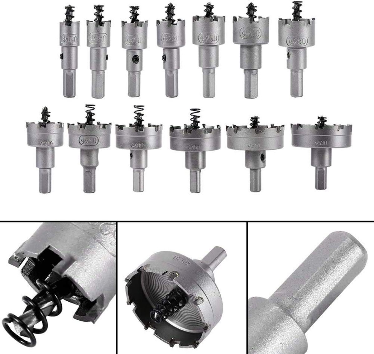 SnelShoppen - 13-delige 16mm-53mm Gatenzaag Set, RVS Tungsten Carbide Punt TCT Metaal Boor, Multifunctionele Gatenzaag Set voor DIY Projecten en Kluss