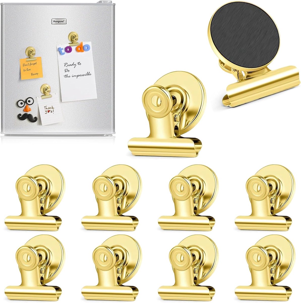SnelShoppen - Sterke Magnetische Clips, Roestvrij IJzer, 10 Stuks, Gouden Kleur, Perfect voor School, Kantoor, Koelkast, Borden en Meer