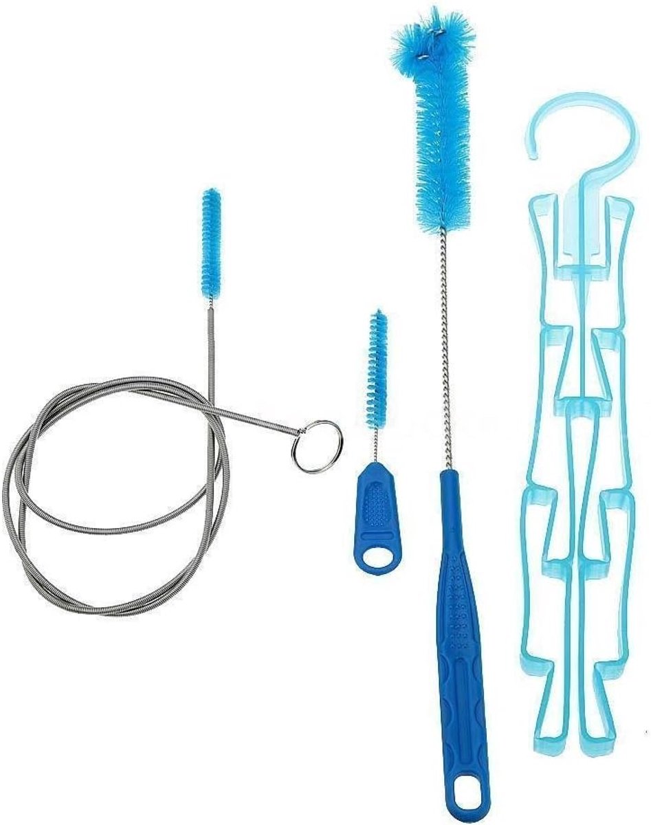 SnelShoppen - 4 in 1 Multifunctionele Hydratatie Waterzak Reinigingsset met Tubeslang, Suction Cleaner, Borstels en Droogrek voor Camping en Outdoor