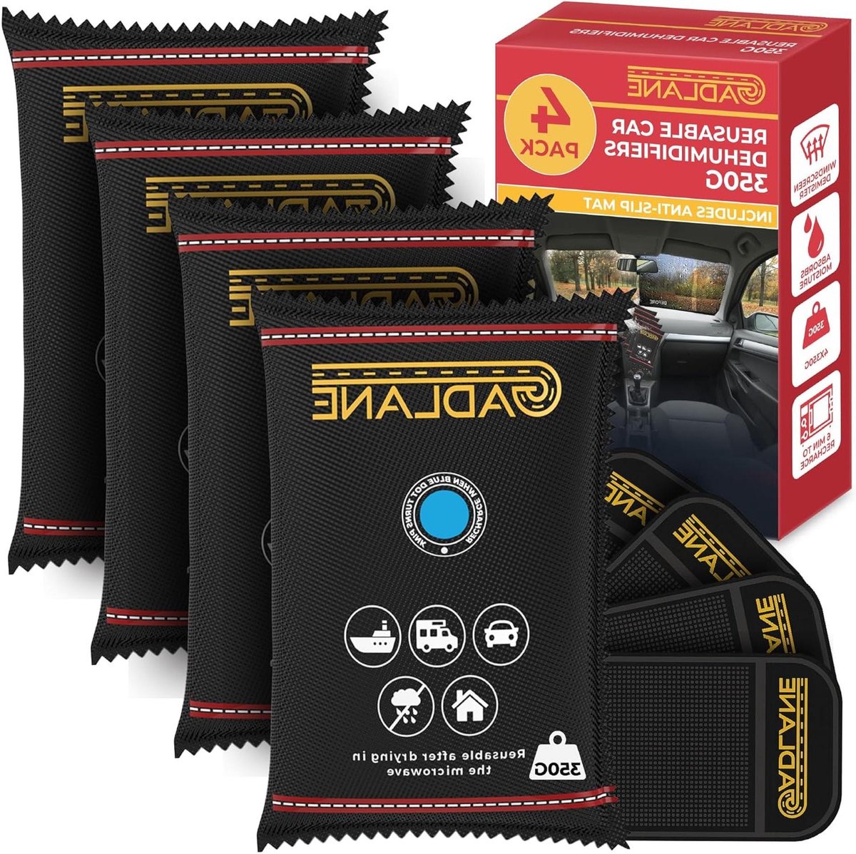 Vocht Vanger - Auto Ontvochtiger - Auto Interieur - Herbruikbaar Silica Gel - 4 Stuks 350G - Zwart