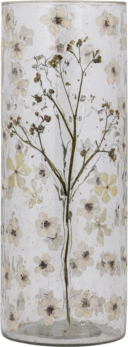 PTMD Gresa White Glass Vase Straight Real Flowers L