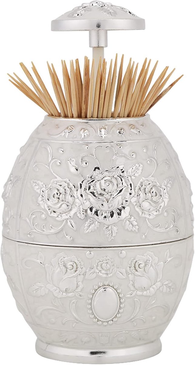 SnelShoppen - Retro Tandenstokers Dispenser, Zinc Alloy Push-Stijl Houder met Bloemenpatroon, Vintage Tandenstoker Houder voor Restaurant, Café en Bar