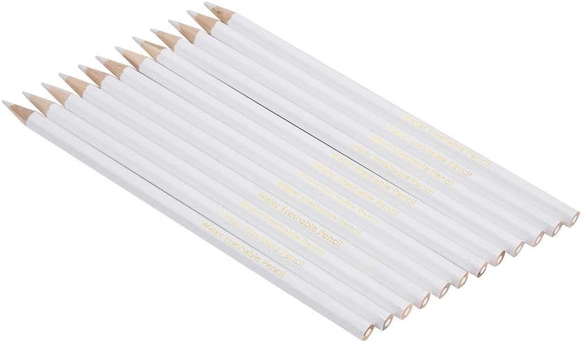 SnelShoppen - 12 x Witte Wateroplosbare Markers voor Naaiwerk en Tekenen, Hoge Kwaliteit, Eenvoudig te Verwijderen, Ideaal voor Stof, Creatief Gebruik