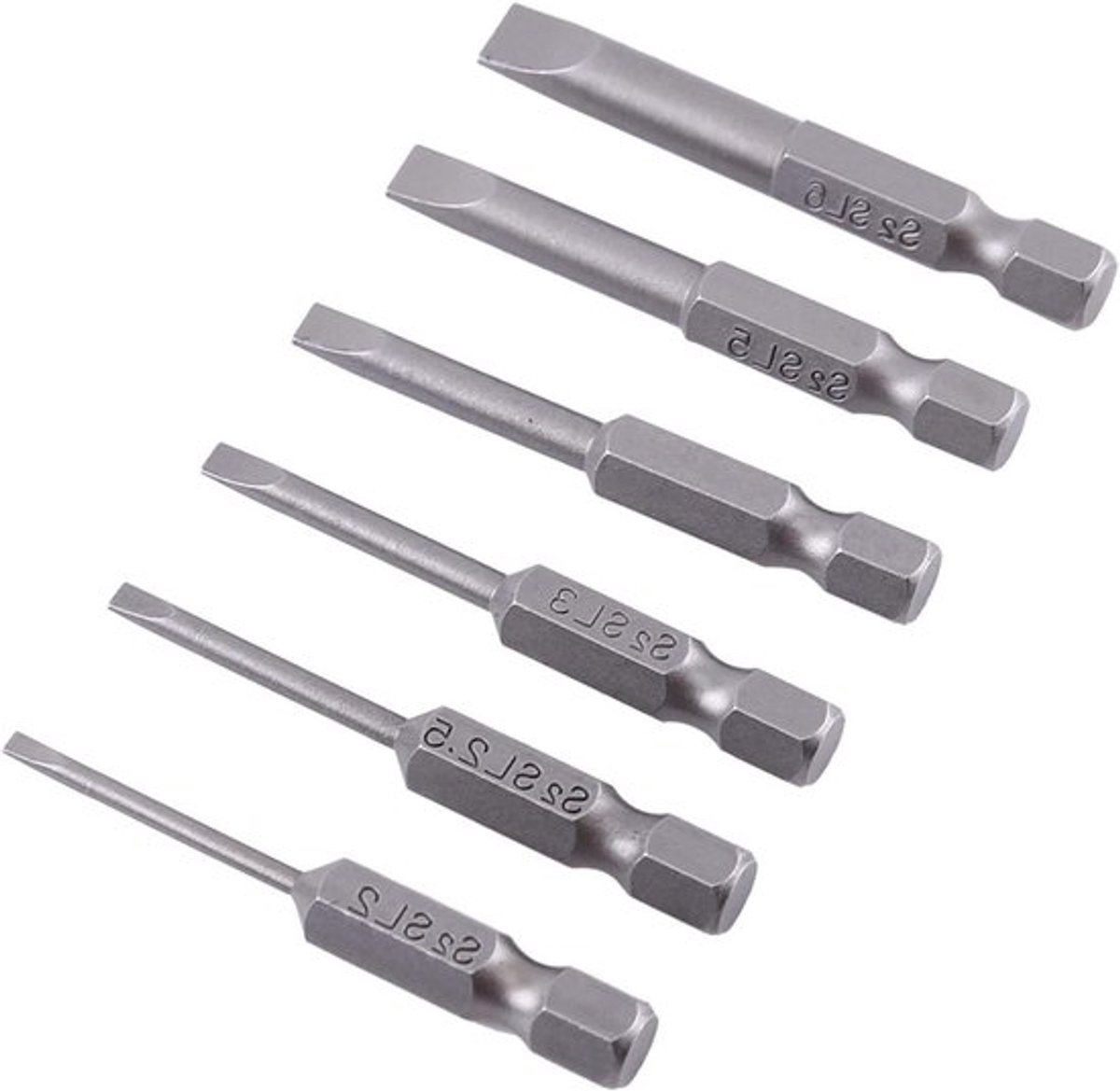 Set van 6 Flachkopfschroevendraaier Bits 50mm voor 2-6mm Schroeven - Magnetische S2 Legering, Perfect voor Auto en Klussen