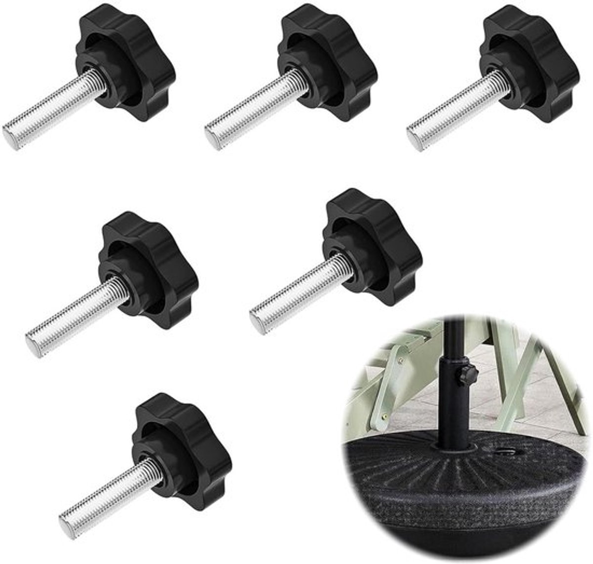Set van 6 zwarte sterschroeven M8 x 25mm met geknurlde knop voor machines en meubels, ideaal voor decoratie en elektronische apparaten