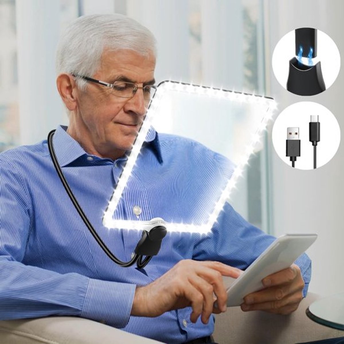 Oplaadbare Vergrootglas met Licht voor Senioren - Handsfree Vergroting met Flexibele Hals en Ultraheldere Lens van 10.1 x 7.4 Inch voor Gemakkelijk Lezen