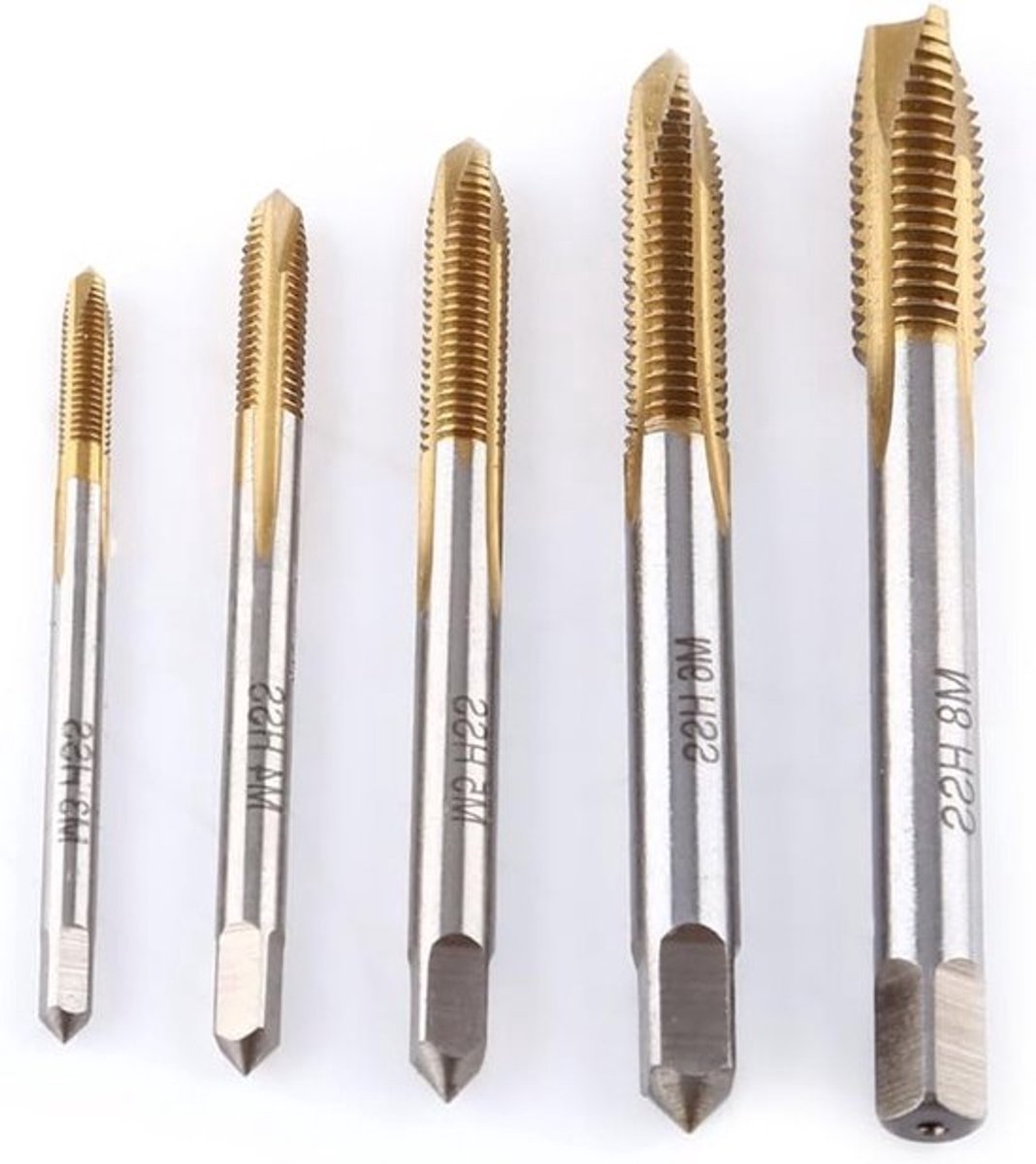 Set van 5 Rechthoekige Tapsets M3, M4, M5, M6, M8 in HSS Staal voor Draadbewerking en Tappen