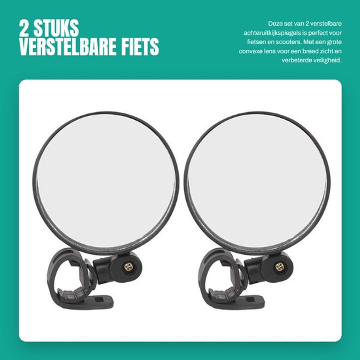 Achteruitkijkspiegel Verstelbaar - Fiets/Scooter - Schokbestendig - Grote Convexe Lens 8cm - Waterdicht/Dustproof - Flexibele Ondersteuningsbalk - Fiets Spiegel
