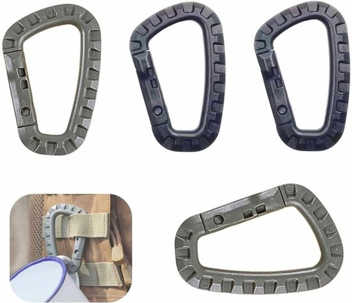 Set van 4 D-vormige Carabiner Haken, Lichtgewicht en Stevig voor Outdoor Activiteiten, Perfect voor Kamperen, Wandelen en Avontuurlijke Sporten
