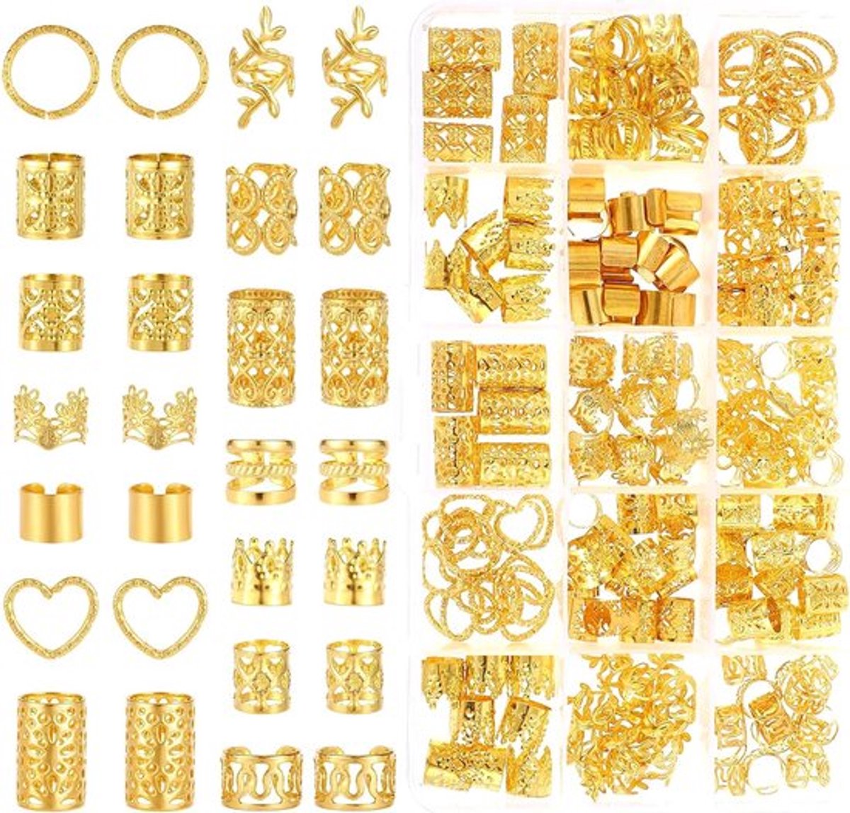 190 Stuks Haaraccessoires - Gouden Piraten Haarbedels, Verstelbare Haarringen en Dreadlocks Sieraden voor Vrouwen